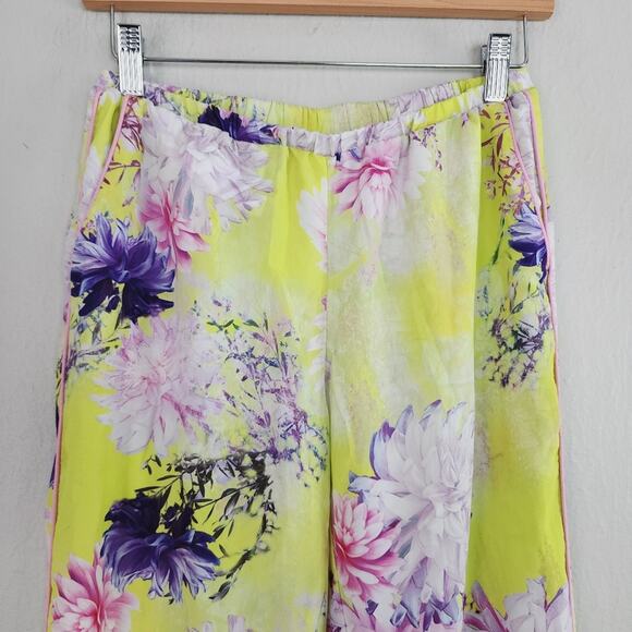 Anthropologie By Eloise Yellow Floral Satin Pajama Pant Sleepwear Small - Picture 7 of 12